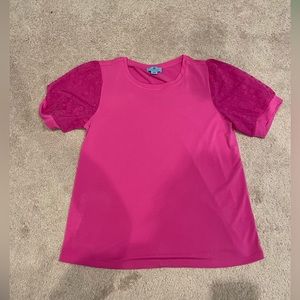 CeCe Mixed Media Puff Sleeve Blouse